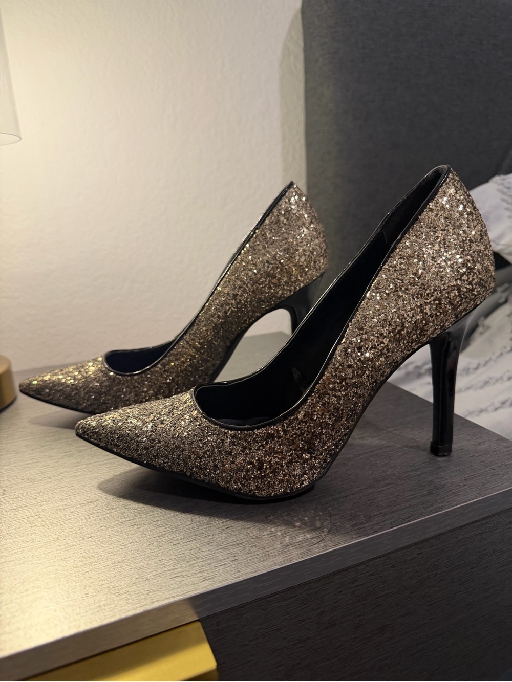 Guess Glitter Pointed-Toe Stiletto Pumps - Gold